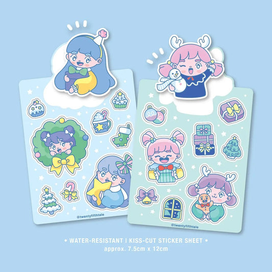 Matte Sticker Sheet | Chibi Christmas | Pink Haired Girl