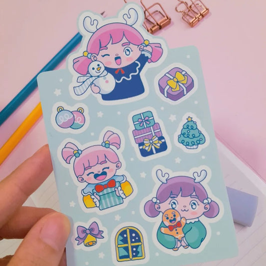 Matte Sticker Sheet | Chibi Christmas | Pink Haired Girl