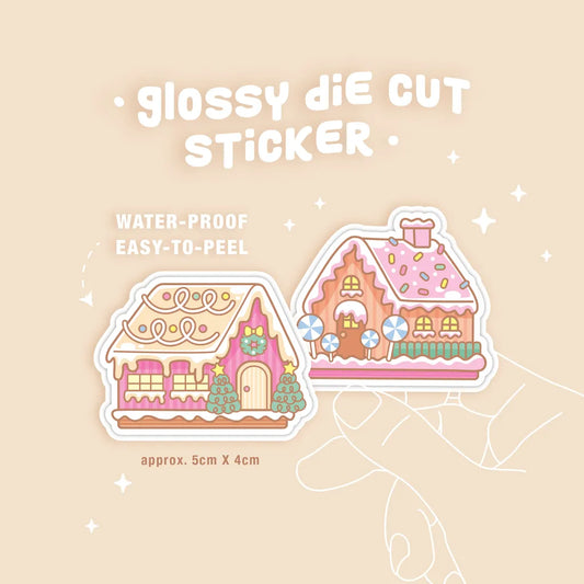 Glossy Die Cut Stickers | Gingerbread House
