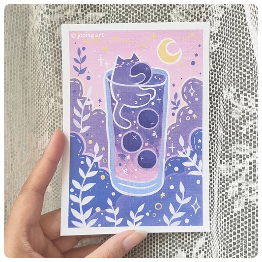 Art Print - Cat Fruit Drinks - Blueberry Cat