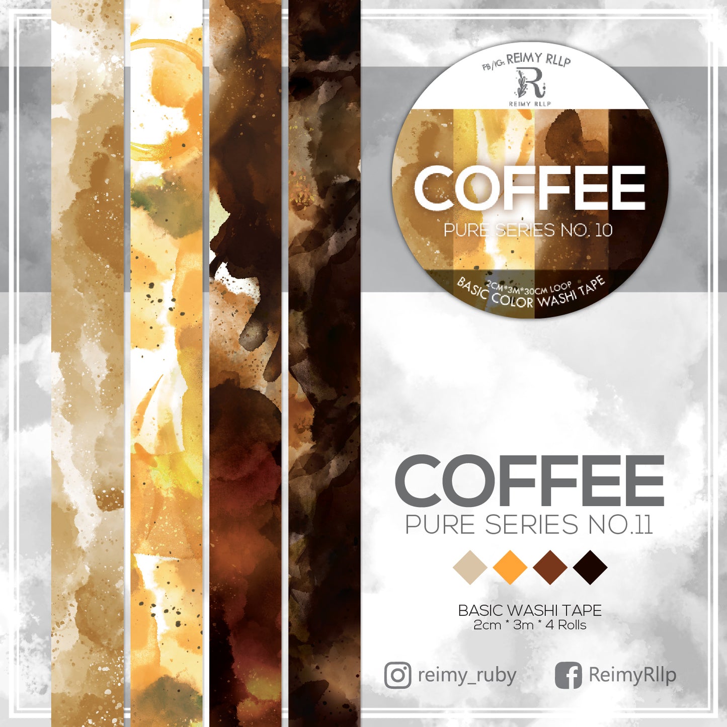 reimy RLLP - Basic Design Washi Tape - Coffee (Box)