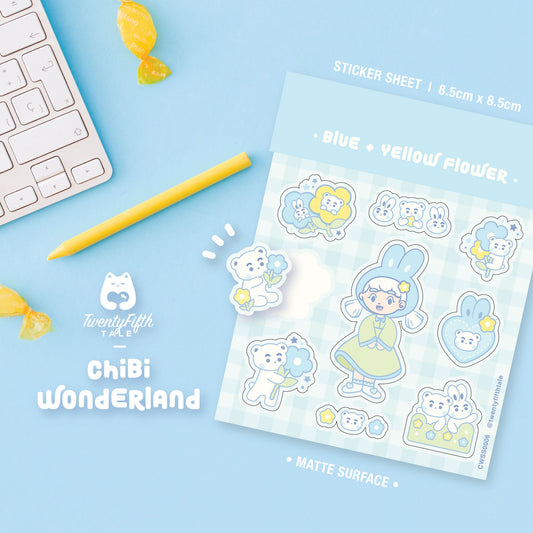 Chibi Wonderland Sticker Sheet | Blue & Yellow Flower