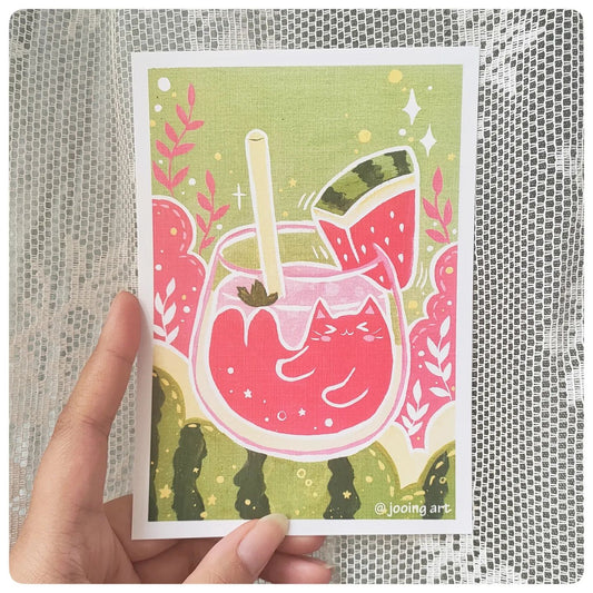 Art Print - Cat Fruit Drinks - Watermelon Cat