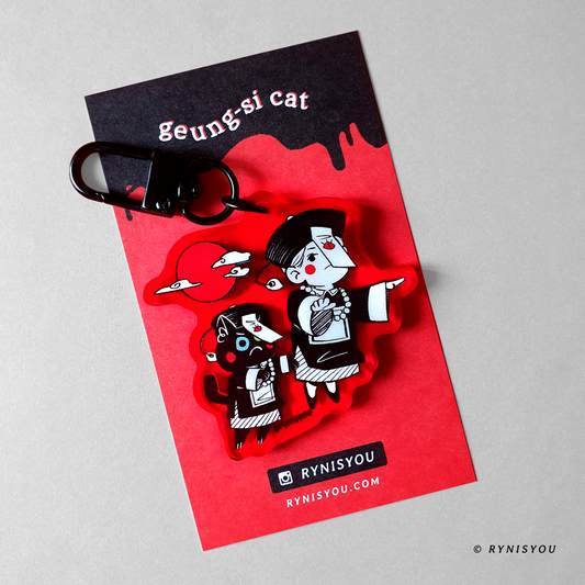 Geung-Si Cat Halloween Acrylic Keychain - RED