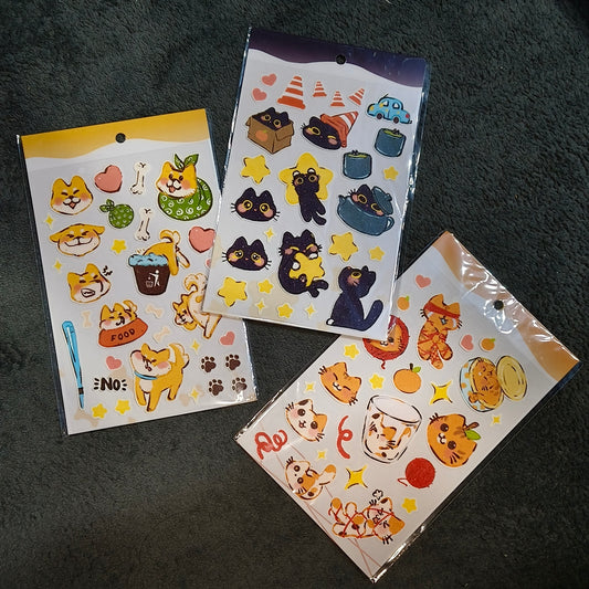 dorodotcot - PVC Sticker Sheets - Shiba | Black Cat | Orange Cats (Buy 1 Free 1!)