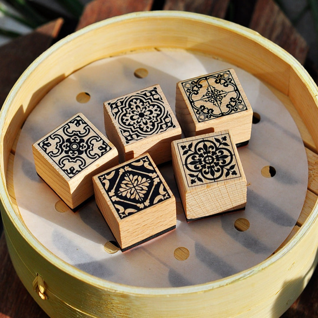Peranakan Wooden Rubber Stamps Set (of five)- Symmetry