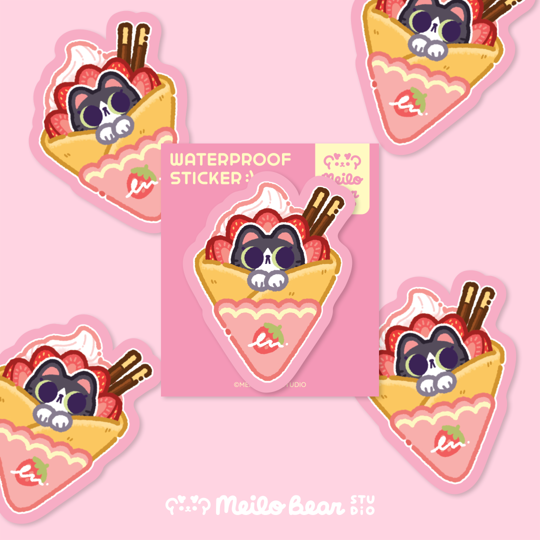 Waterproof Sticker -  Strawberry Crepe