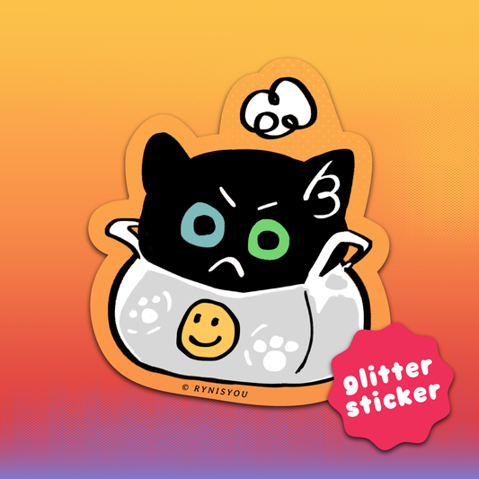 (Just As I Thought) Trash Cat ➊ Plastic Bag - Waterproof Glitter Sticker