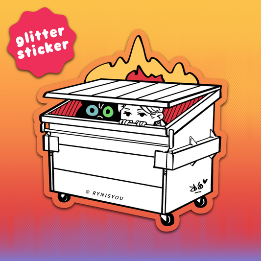 (Just As I Thought) Trash Cat ➋ Dumpster - Waterproof Glitter Sticker