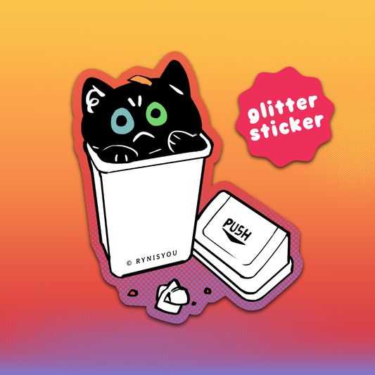 (Just As I Thought) Trash Cat ➌ Bin - Waterproof Glitter Sticker