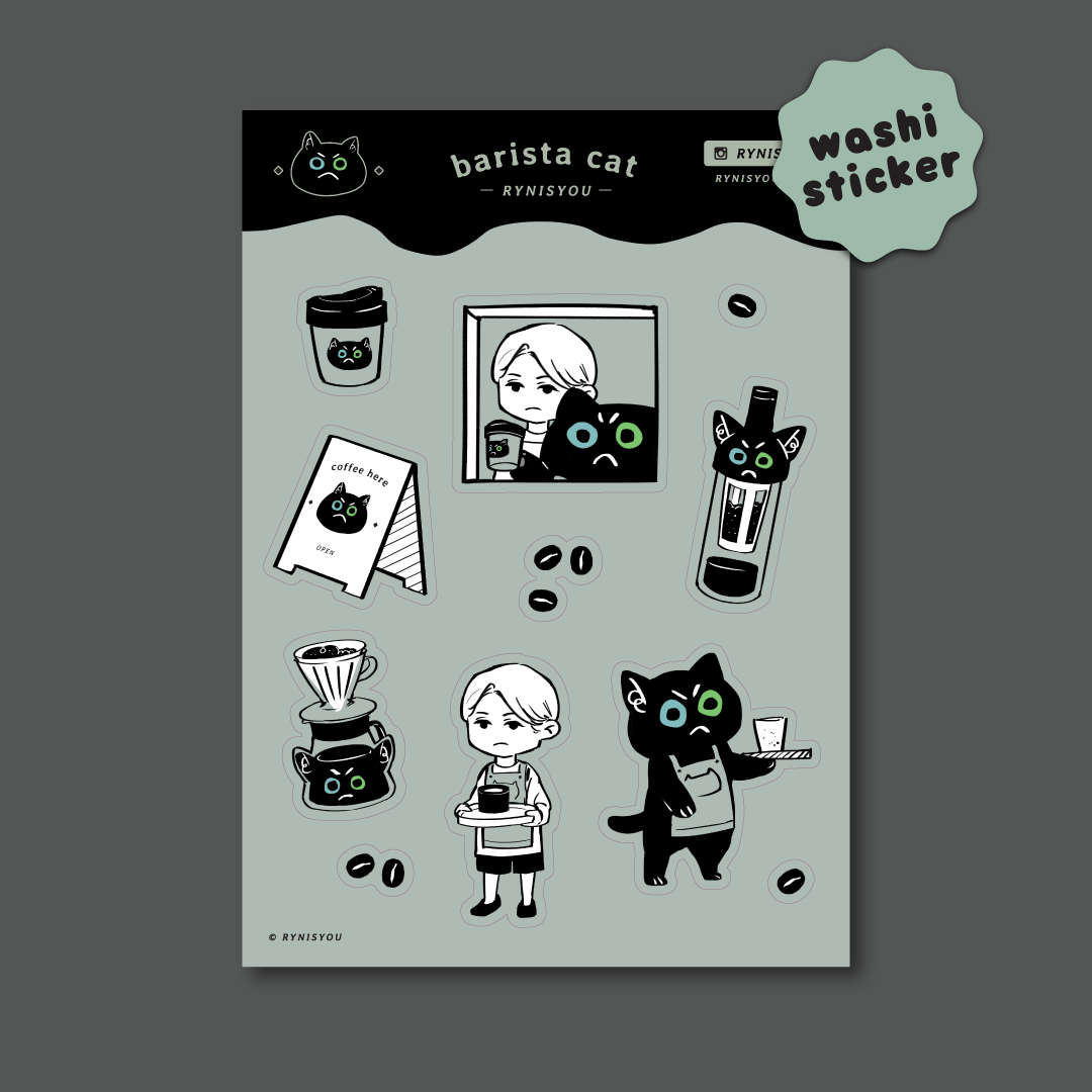 Barista Cat ② Washi Sticker Sheet (A6)