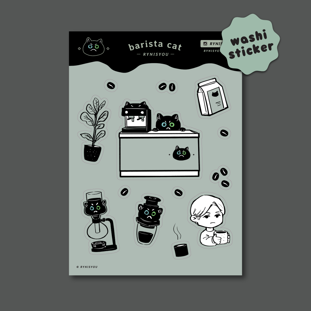 Barista Cat ① Washi Sticker Sheet (A6)