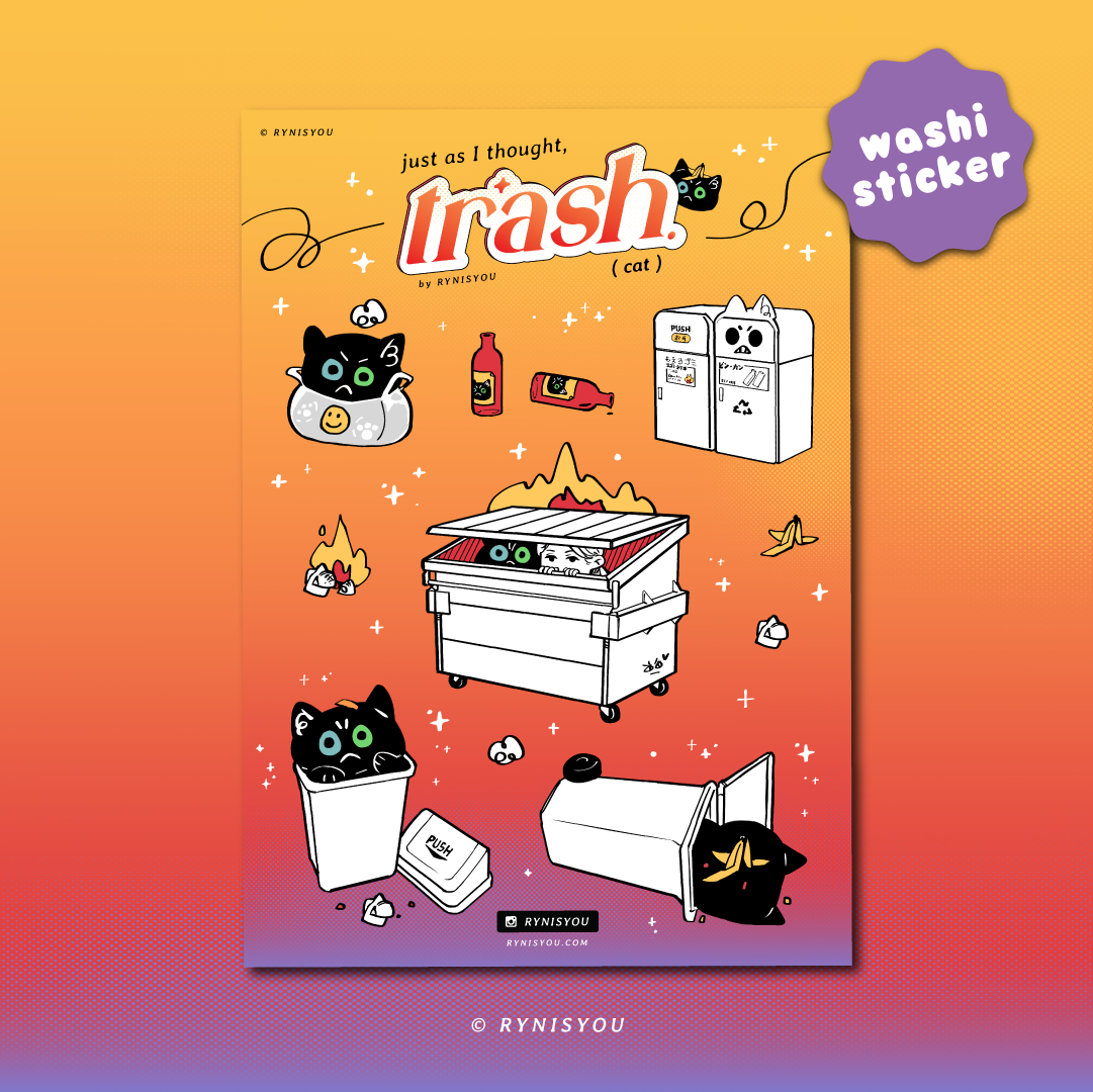 Garbage Cat (Just As I Thought) Trash Cat Washi Sticker Sheet (A6) – chub.my
