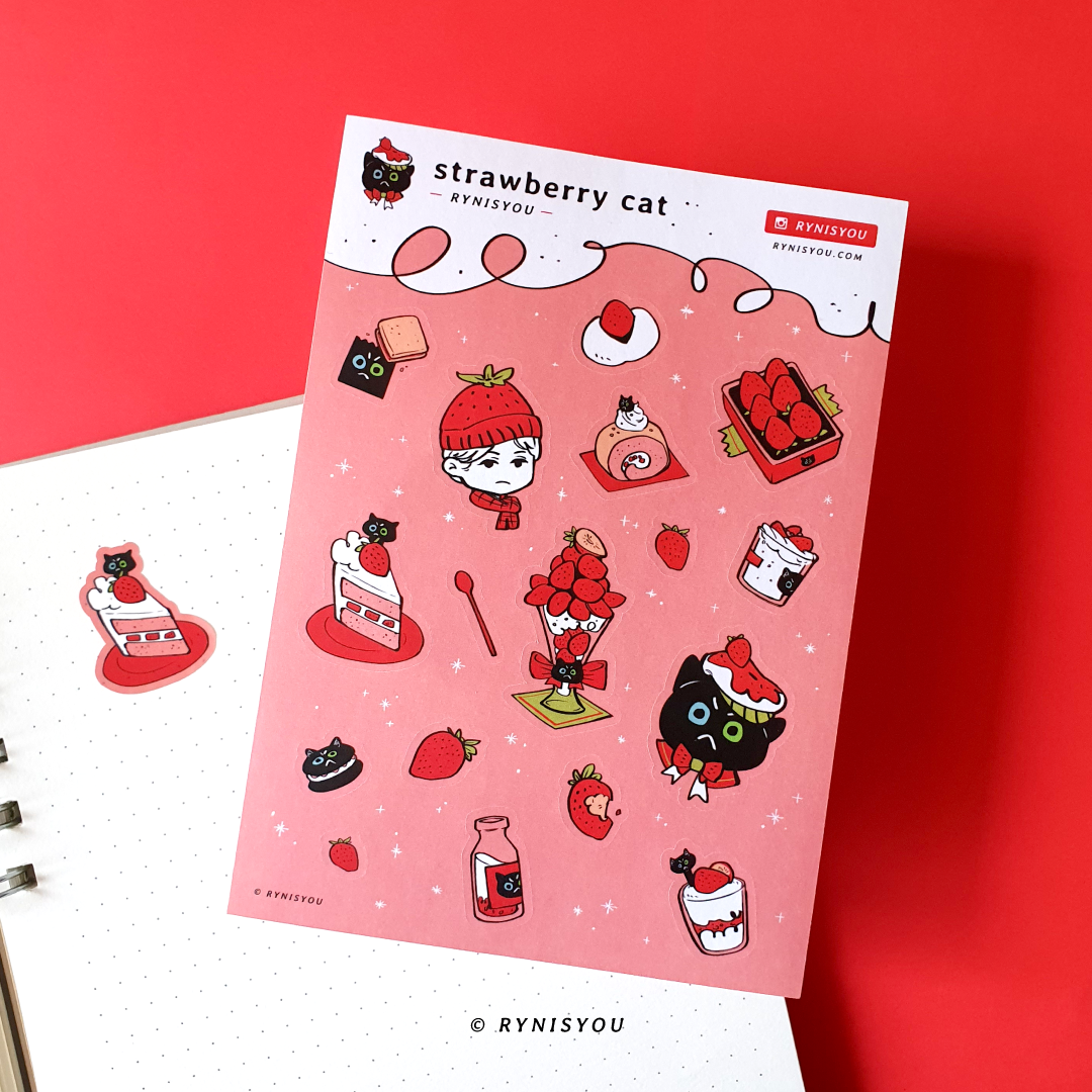 Strawberry Cat Washi Sticker Sheet - A6