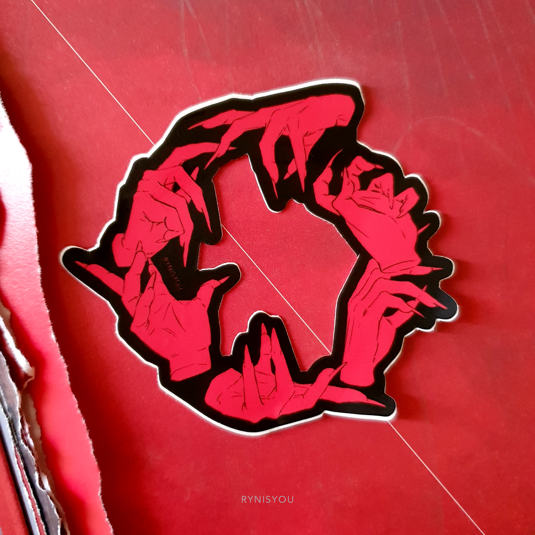 Hand Wreath - RED Waterproof Vinyl Sticker