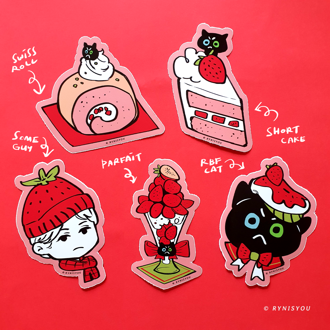 Strawberry Cat Vinyl Stickers