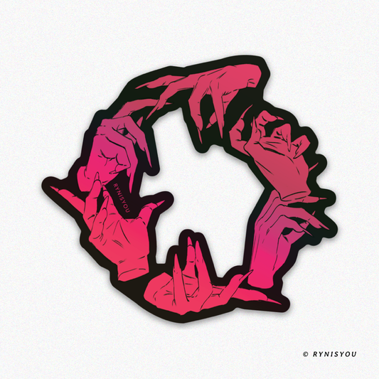 hands Wreath - RED v2 - Holographic Waterproof Vinyl Sticker