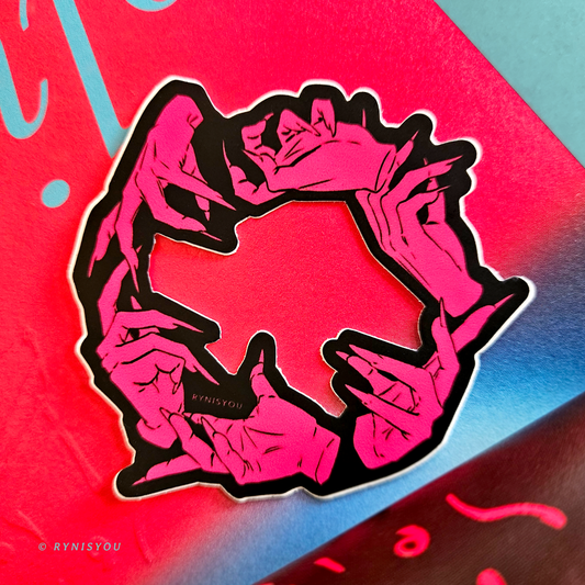 hands Wreath - RED v2 - Waterproof Vinyl Sticker