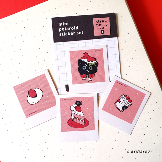 Strawberry Cat ① mini Polaroid Sticker Set