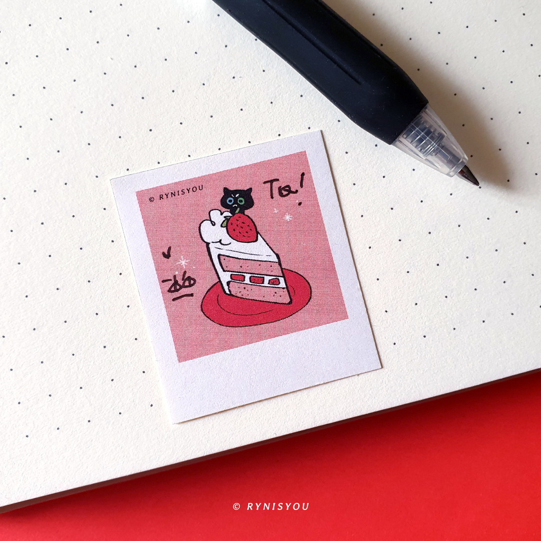 Strawberry Cat ① mini Polaroid Sticker Set