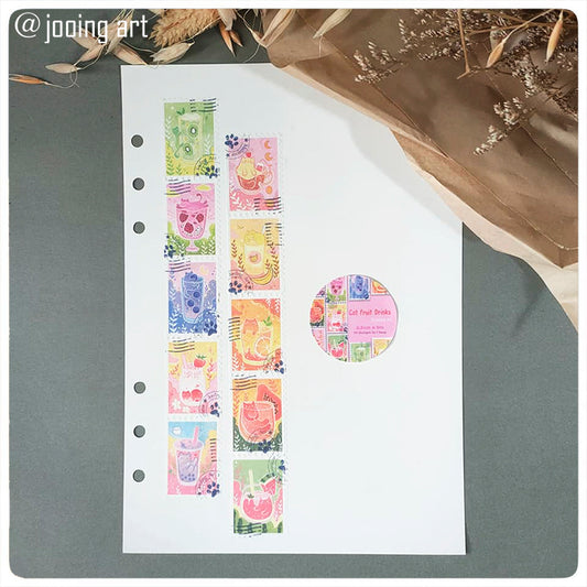 Stamp Washi Tape - Cat Fruit Drink