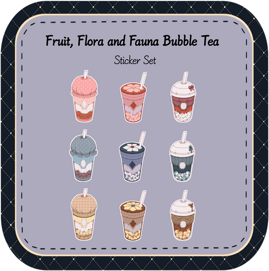 Fruit, Flora and Fauna Bubble Tea Sticker Set