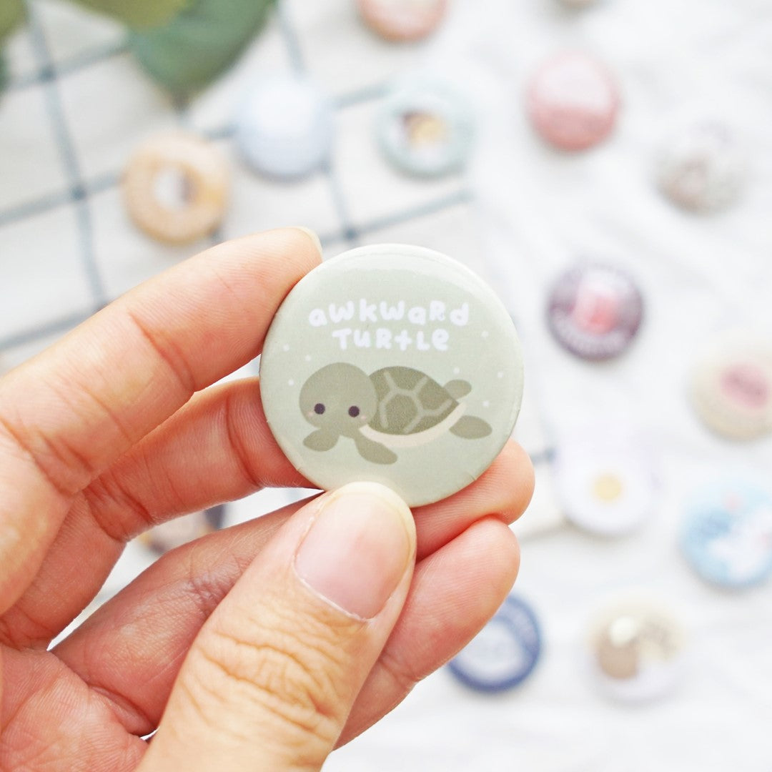 Awkward Turtle Button Badge