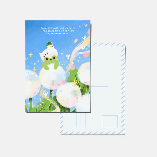 Frog & ducky dandelion postcard