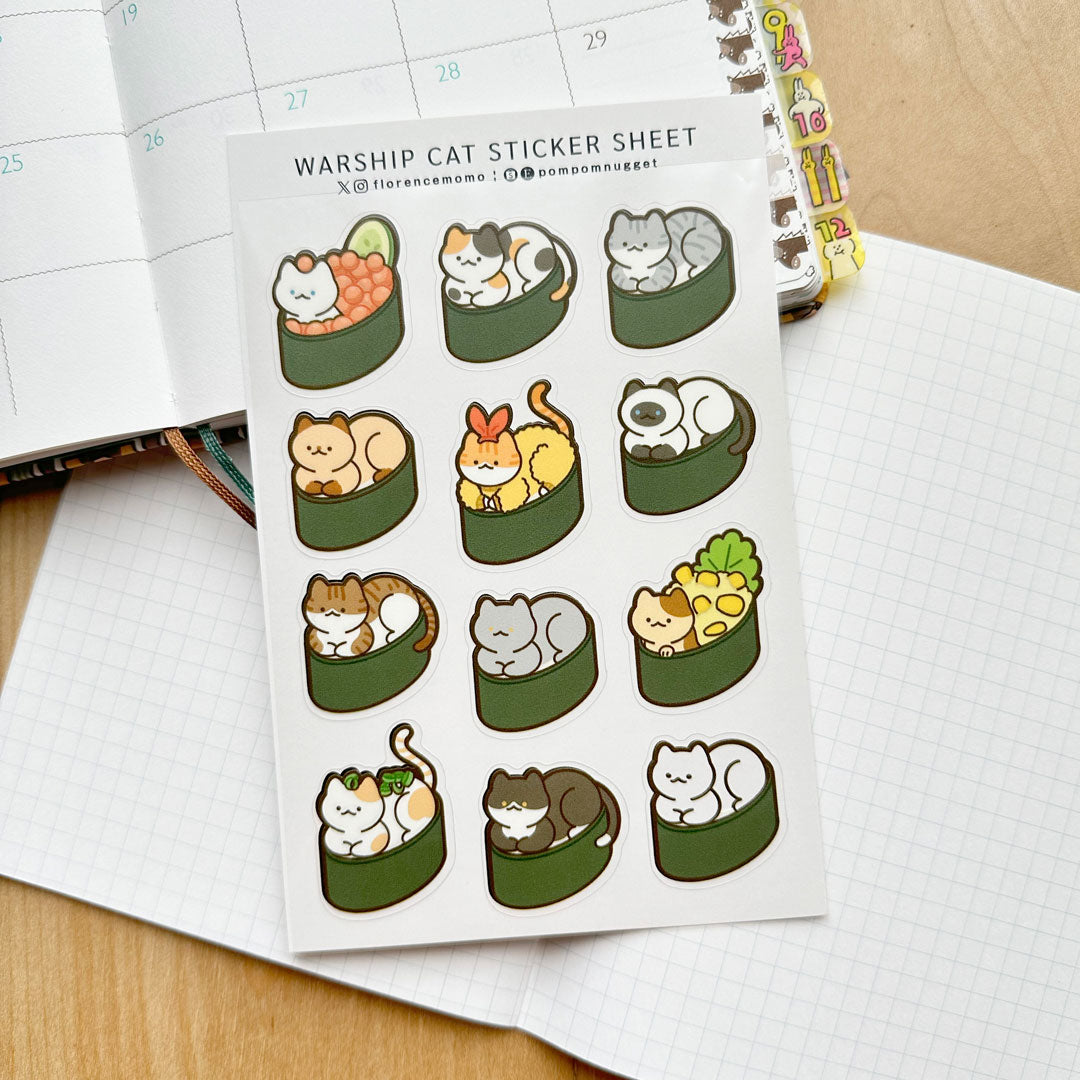 florencemomo Sticker Sheet | Warship Cat