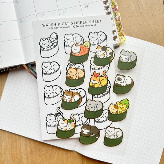florencemomo Sticker Sheet | Warship Cat