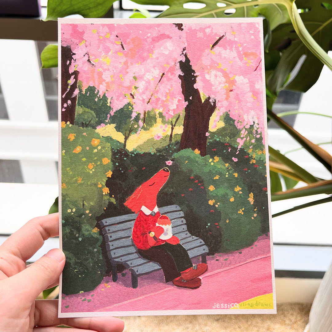 Cherry Blossom Dog | A5 Print