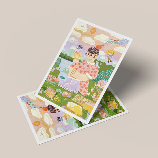 Peachy Girl in a Messy World Art Print