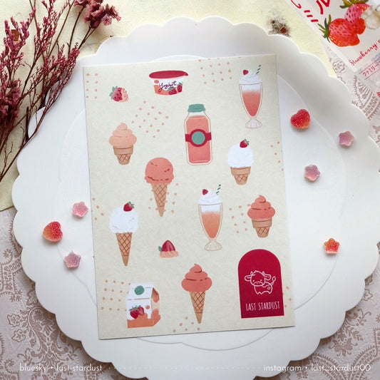 Last Stardust | Milky Strawberry KissCut Washi Sticker Sheet