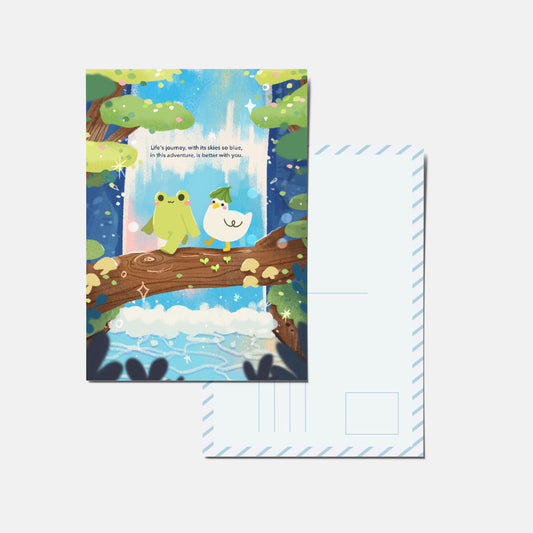 Frog & ducky waterfall postcard