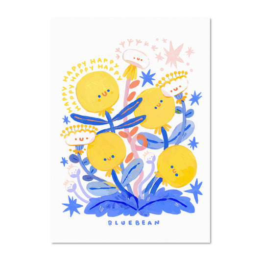 BlueBean Happy Dandelion Illustration / Art Print