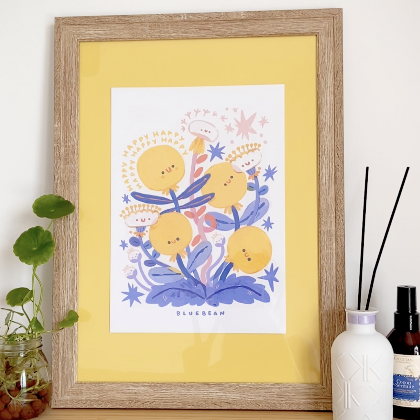 BlueBean Happy Dandelion Illustration / Art Print