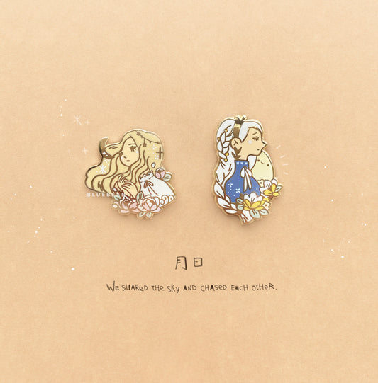 BlueBean Sun & Moon Girl Enamel Pin (Moon Girl, Sun Girl)