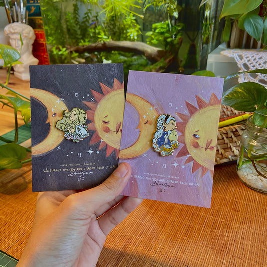 BlueBean Sun & Moon Girl Enamel Pin (Moon Girl, Sun Girl)