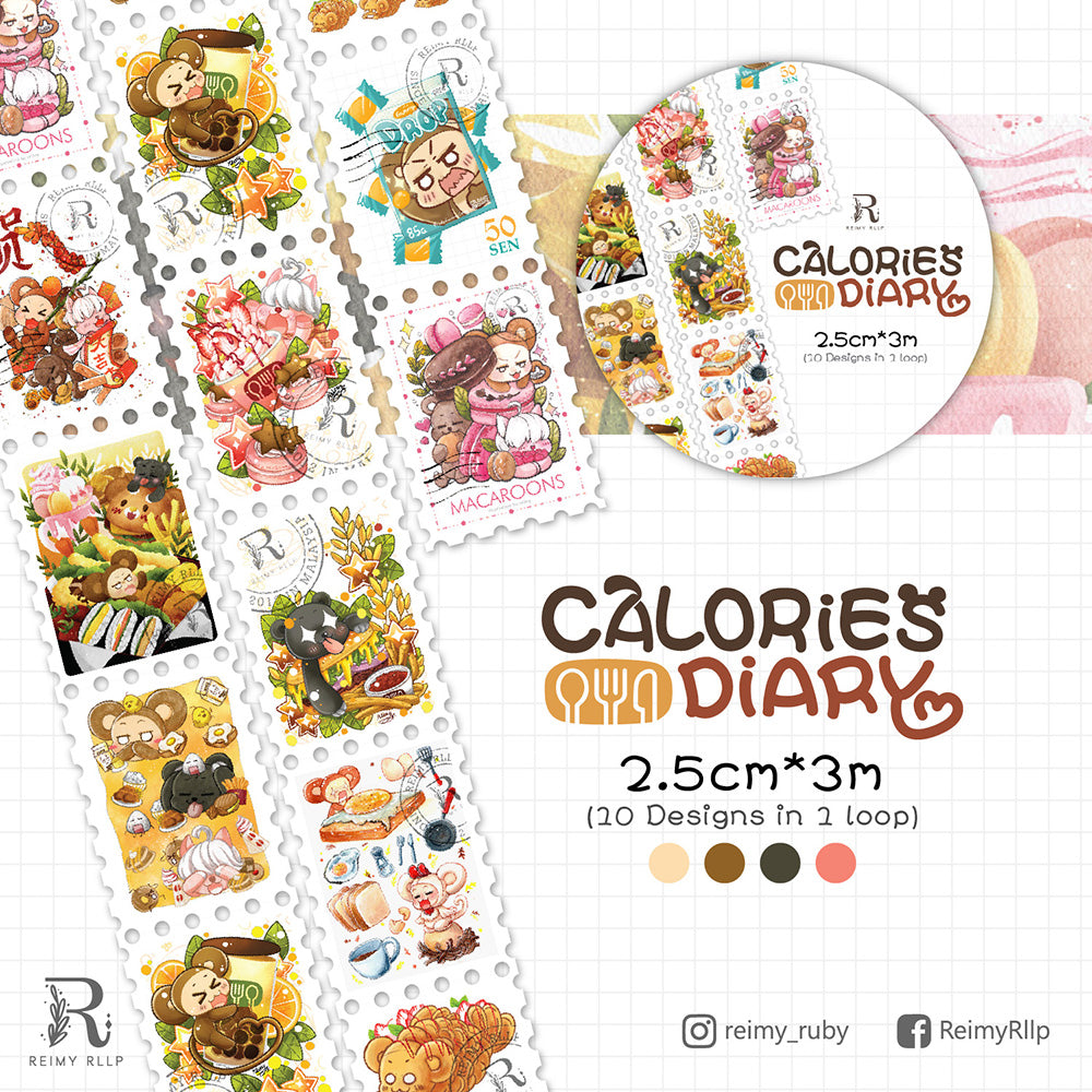 25mm * 3m Stamp Washi - Calories Diary