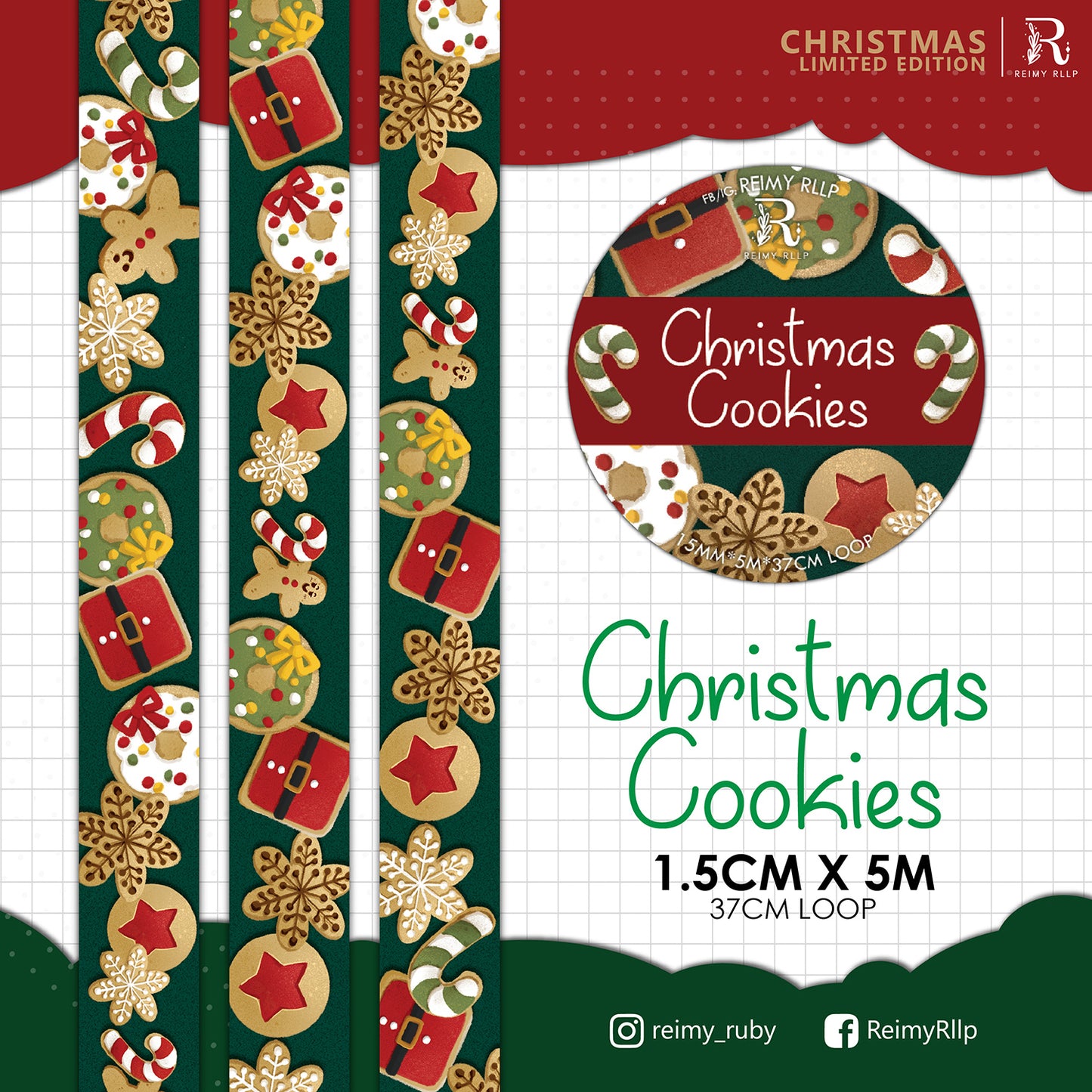 reimy RLLP - Chrismas Cookies Green Washi Tape