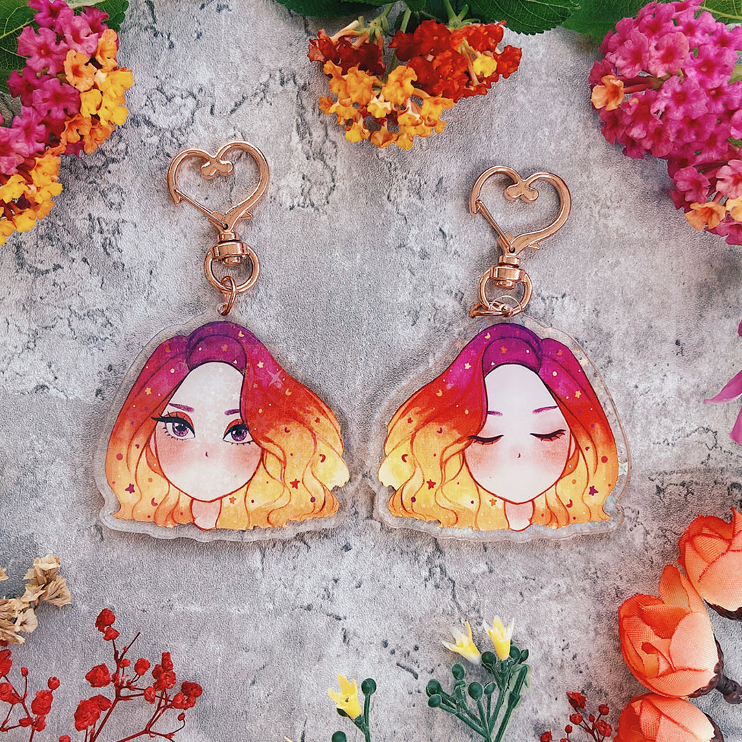 Sunset Glitter Watercolor Double-sided Keychain – chub.my