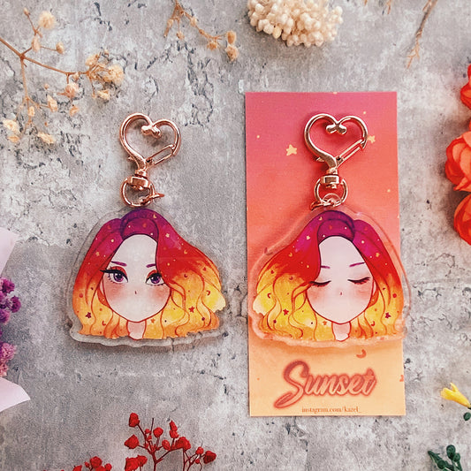 Sunset Glitter Watercolor Double-sided Keychain