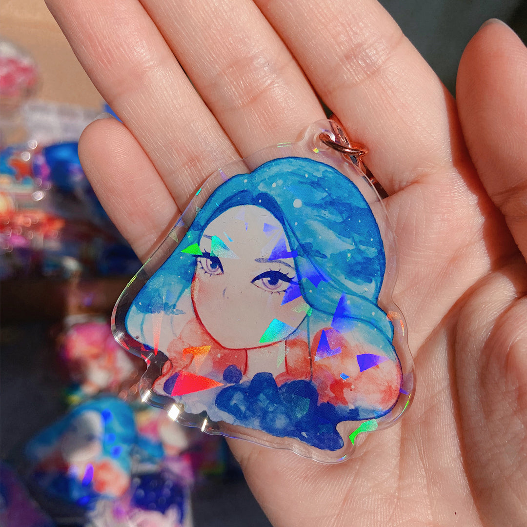 SunnyDay Glitter Watercolor Double-sided Keychain