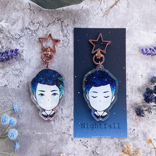 Nightfall Glitter Watercolor Double-sided Keychain