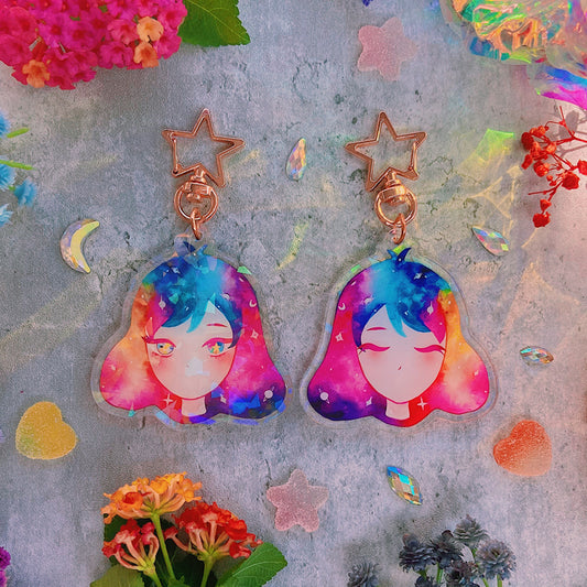 Dawn Glitter Watercolor Double-sided Keychain