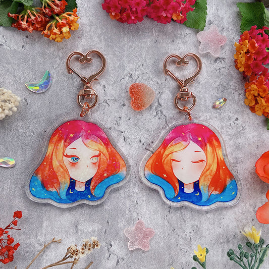 Dusk Glitter Watercolor Double-sided Keychain