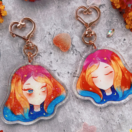 Dusk Glitter Watercolor Double-sided Keychain