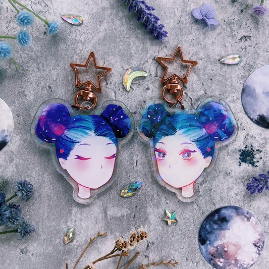 Night Glitter Watercolor Double-sided Keychain