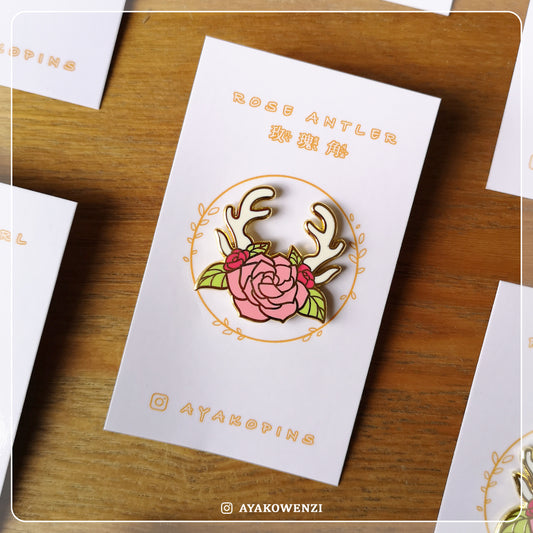 Rose with Antler Enamel Pin