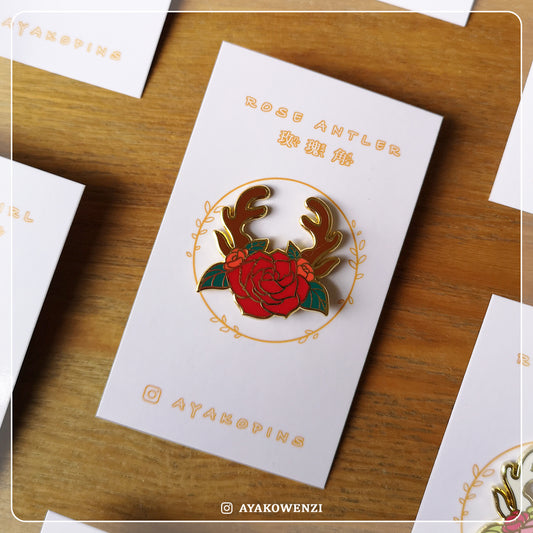 Rose with Antler Enamel Pin